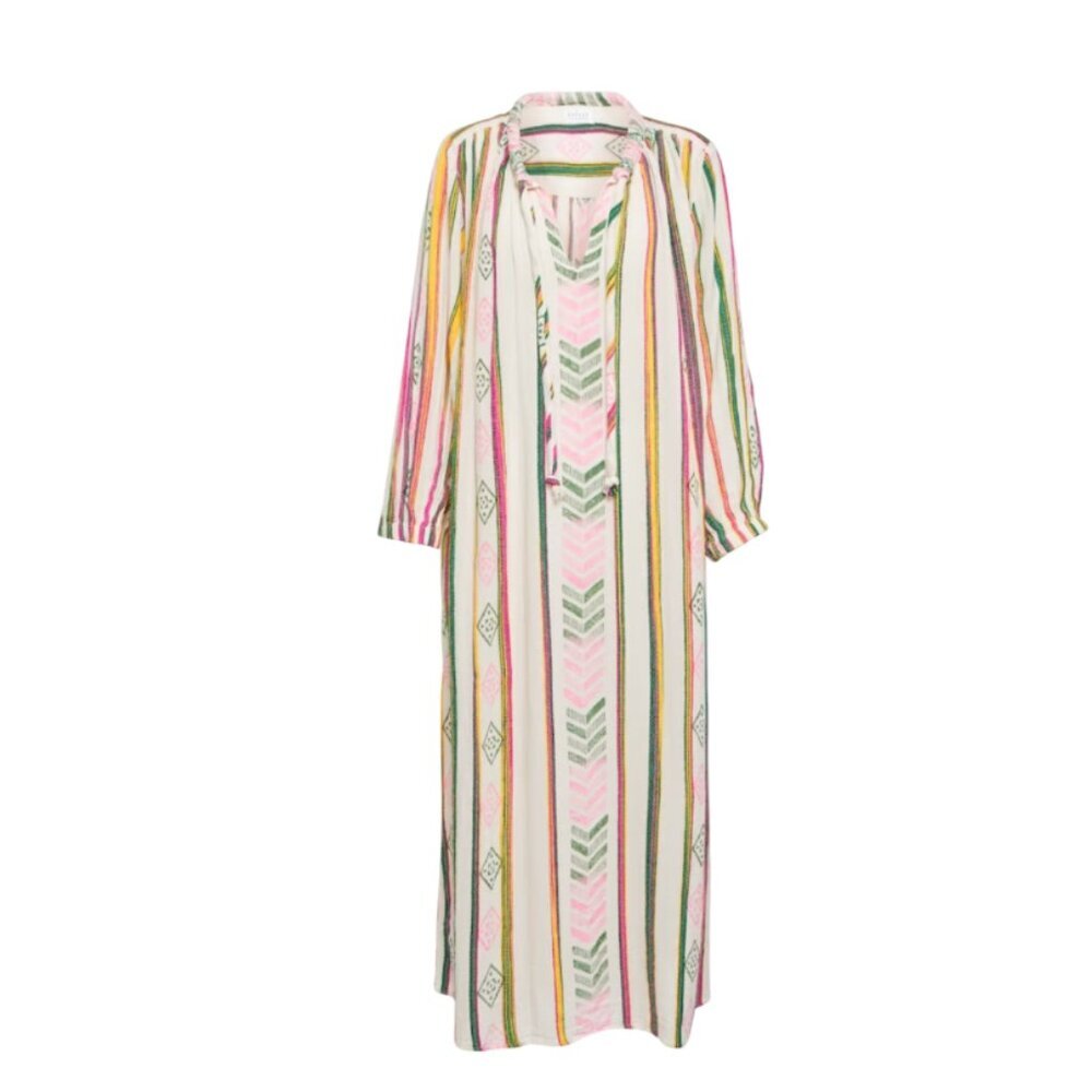 BB Boo Gemes Peyton Caftan Dress Womens Small Green Pink Midi Cotton Stripe Boho